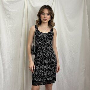 Black & White Lace Trim Dress M